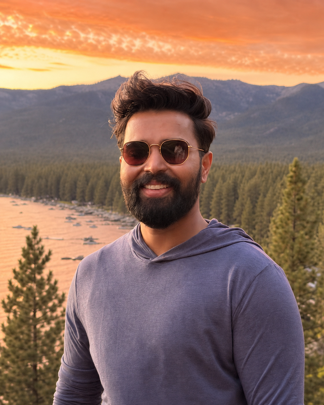 Vishal Gawade in the mountains at sunset